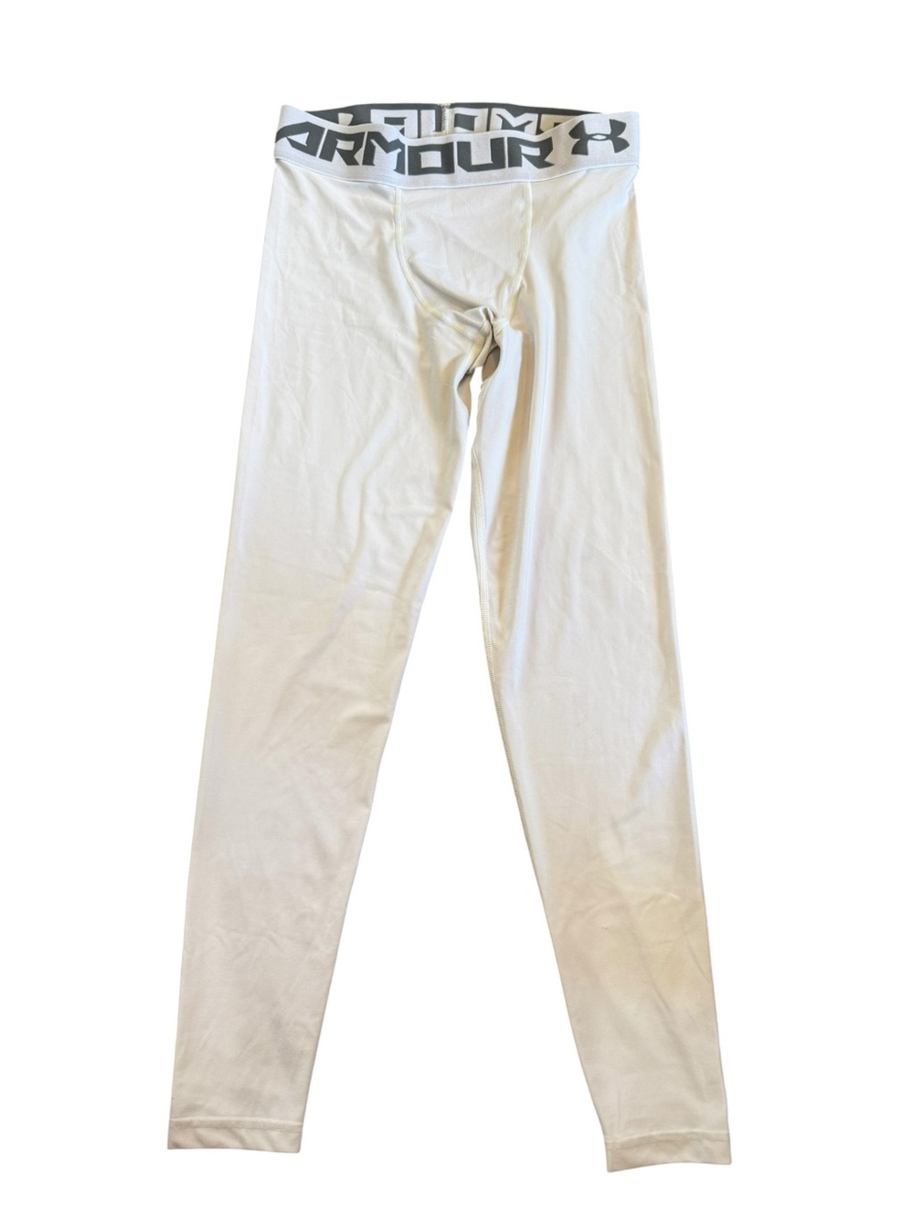 Mens Under Armour white spandex compression tights with branded waistband Size L